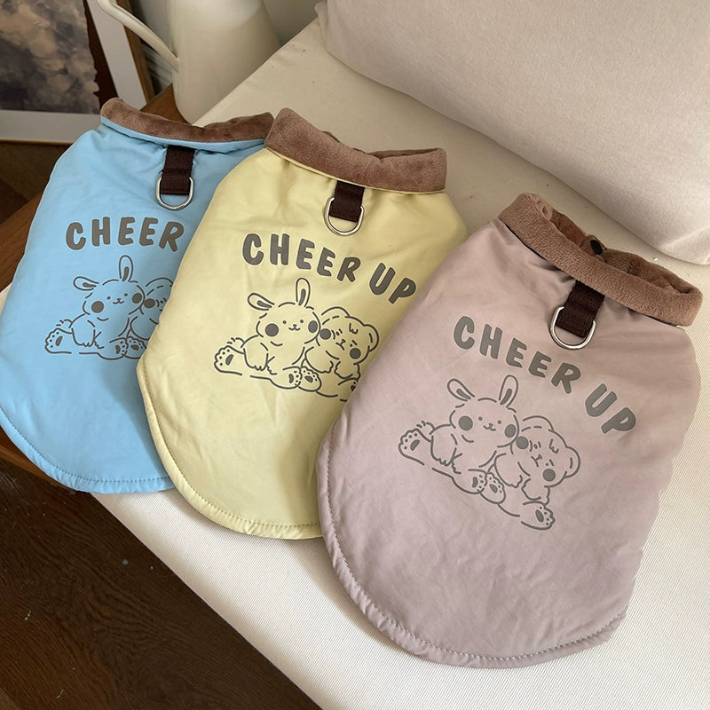Pet Clothes Fall and Winter New Cartoon Velvet Cotton Clothes Traction Vest Teddy Bichon Dog Cat Cotton Coat Jacket