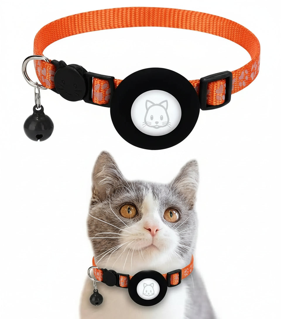 Reflective Pet Safety Collar with Bell – Adjustable AirTag-Compatible Cat & Dog Collar