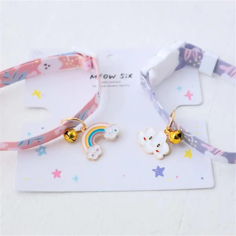 Pet Collar With Pendants Footprint Colorful Dog Puppy Cat Accessories Kitten Collar Adjustable Safety Bell Ring Necklace Pet