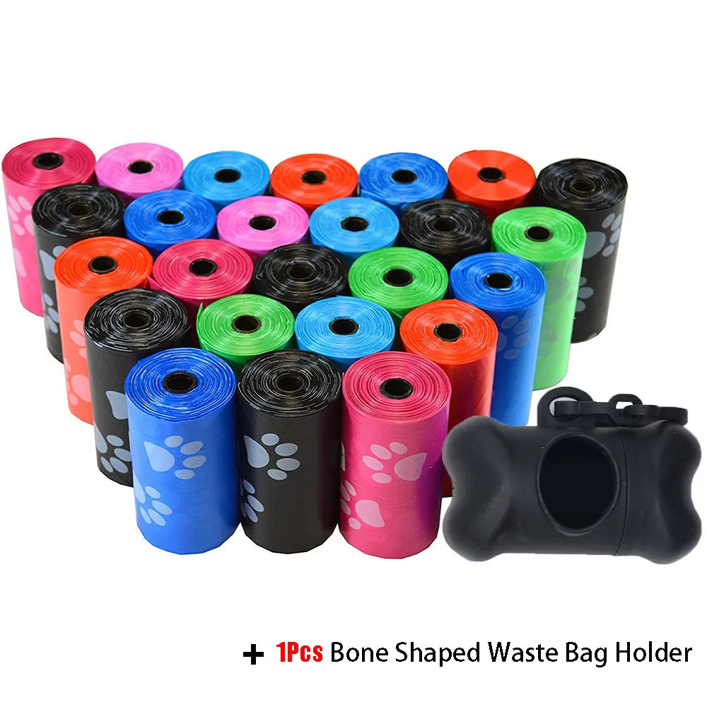 Pet Disposable Waste Bags with Leash Clip and Bone Bag Dispenser 5Roll (75Pcs)