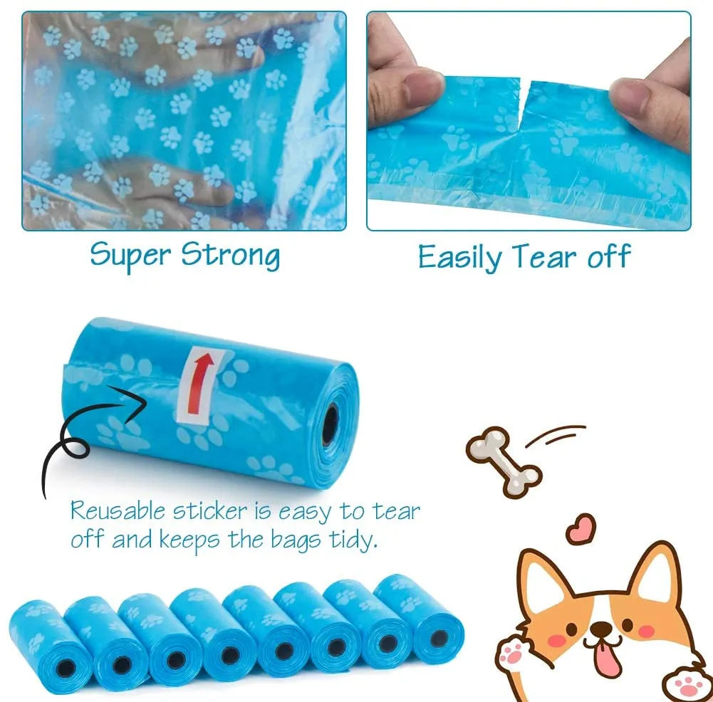 Pet Disposable Waste Bags with Leash Clip and Bone Bag Dispenser 5Roll (75Pcs)