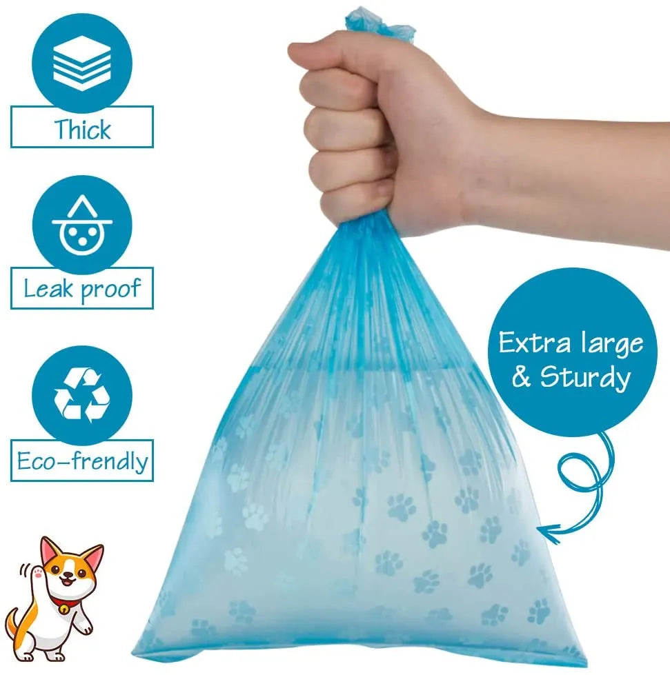 Pet Disposable Waste Bags with Leash Clip and Bone Bag Dispenser 5Roll (75Pcs)