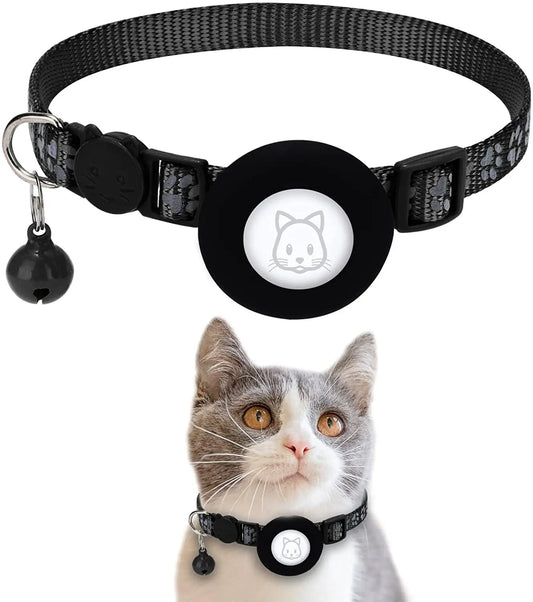 Pet Safety Reflective Collar Adjustable Footprint Print Pet Necklace With Bells For Airtag Cat Dog Accessories