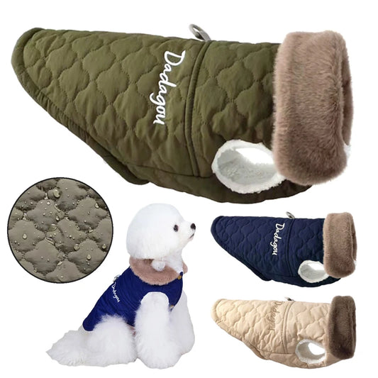 Waterproof Fur Collar Jacket Winter Warm Fleece for Small Pets