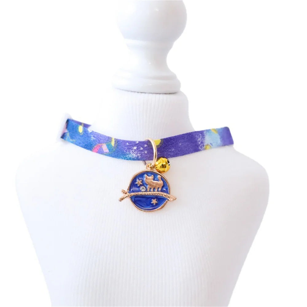 Pet Collar With Pendants Footprint Colorful Dog Puppy Cat Accessories Kitten Collar Adjustable Safety Bell Ring Necklace Pet