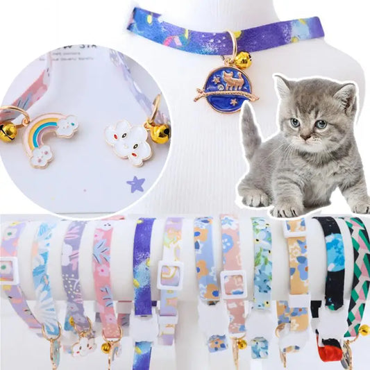 Pet Collar With Pendants Footprint Colorful Dog Puppy Cat Accessories Kitten Collar Adjustable Safety Bell Ring Necklace Pet