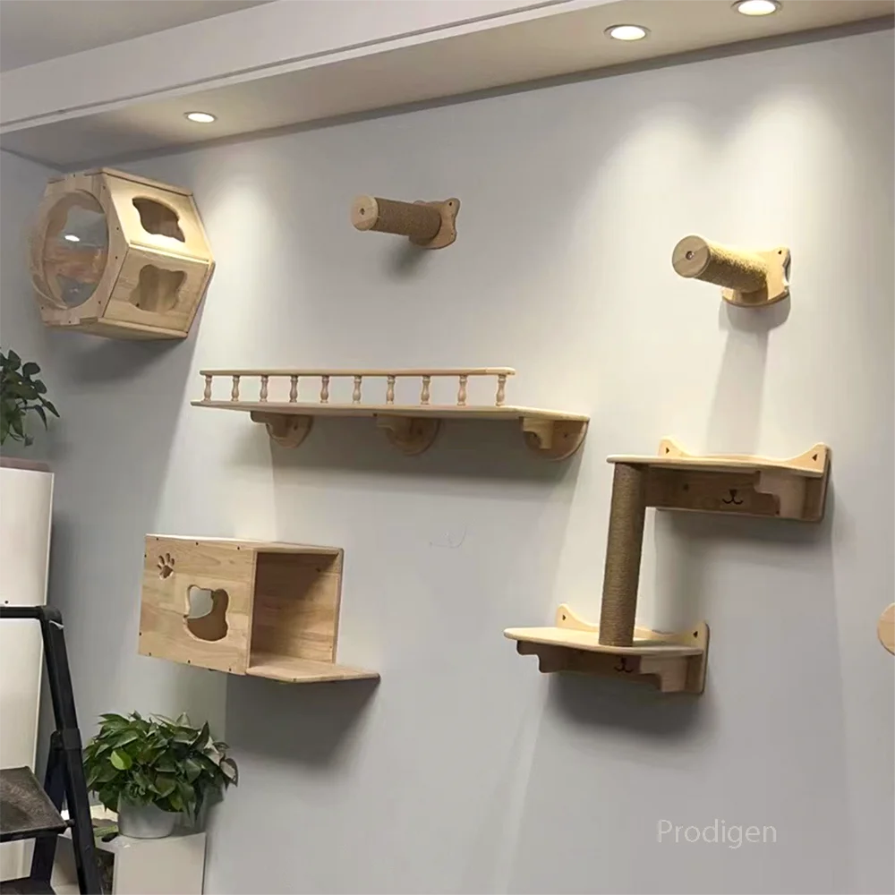 Cat Wall Mounted Furniture Wooden Climbing Shelf Set