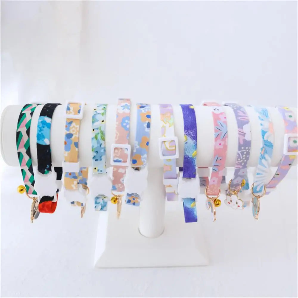 Pet Collar With Pendants Footprint Colorful Dog Puppy Cat Accessories Kitten Collar Adjustable Safety Bell Ring Necklace Pet