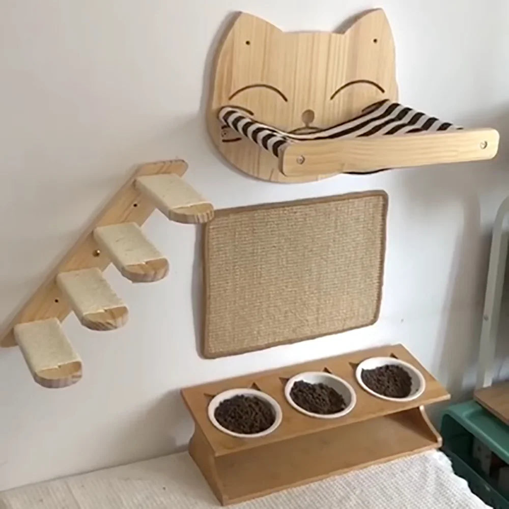 Cat Wall Mounted Furniture Wooden Climbing Shelf Set