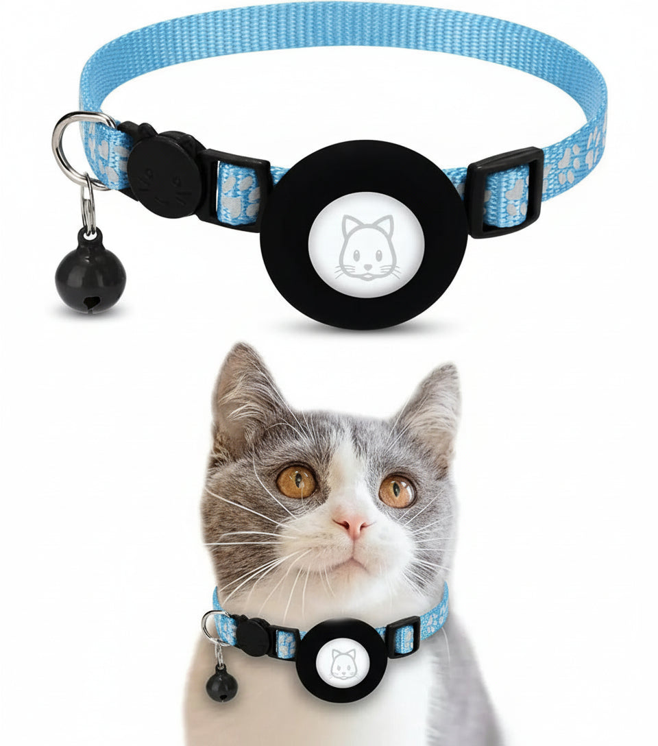 Reflective Pet Safety Collar with Bell – Adjustable AirTag-Compatible Cat & Dog Collar